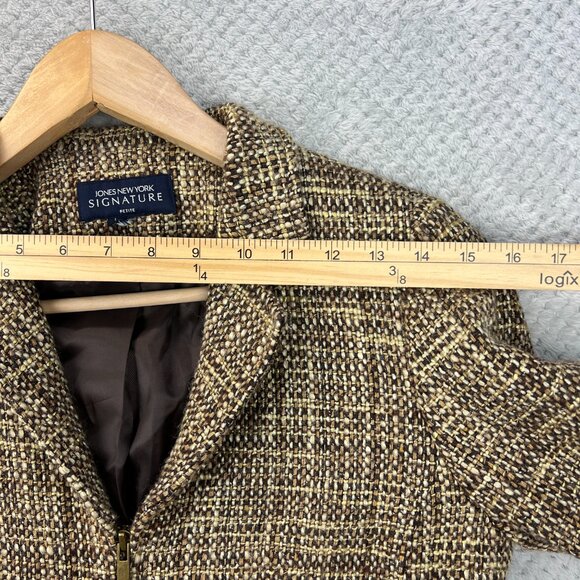 Jones New York Signature Womens Boucle Tweed Blazer Tan Brown Classic Petite Sma - Picture 14 of 16